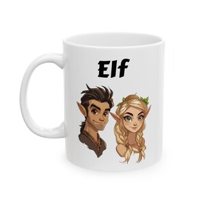 D&D Elf Ceramic Mug, RPG Coffee Cup, Gamer Gift, Fantasy Tea Mug, Tabletop Gaming Decor, Geeky Present, DND Gift