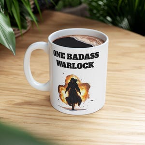 DND Mug, One Badass Warlock - Ceramic Mug, 11oz, 15oz, Dungeon Master Gift, D&D Player Cup, Fantasy Coffee Mug, Role Playing Game Tea Cup