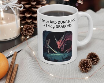 DND Becher, Ich tauche in Dungeons ein und töte Drachen, Keramik Kaffeetasse, Rollenspiel Geschenk, Dungeon Master Teebecher