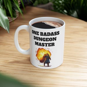 DND Mug, One Badass Dungeon Master - Ceramic Mug, 11oz, 15oz, Dungeon Master Gift, D&D Player Cup, Fantasy Coffee Mug, Role Playing Game Cup
