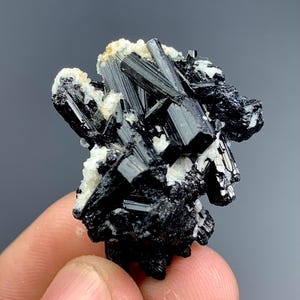 Natural Black Tourmaline Crystal Cluster on Albite – Schorl Mineral Specimen – Raw Tourmaline from Pakistan
