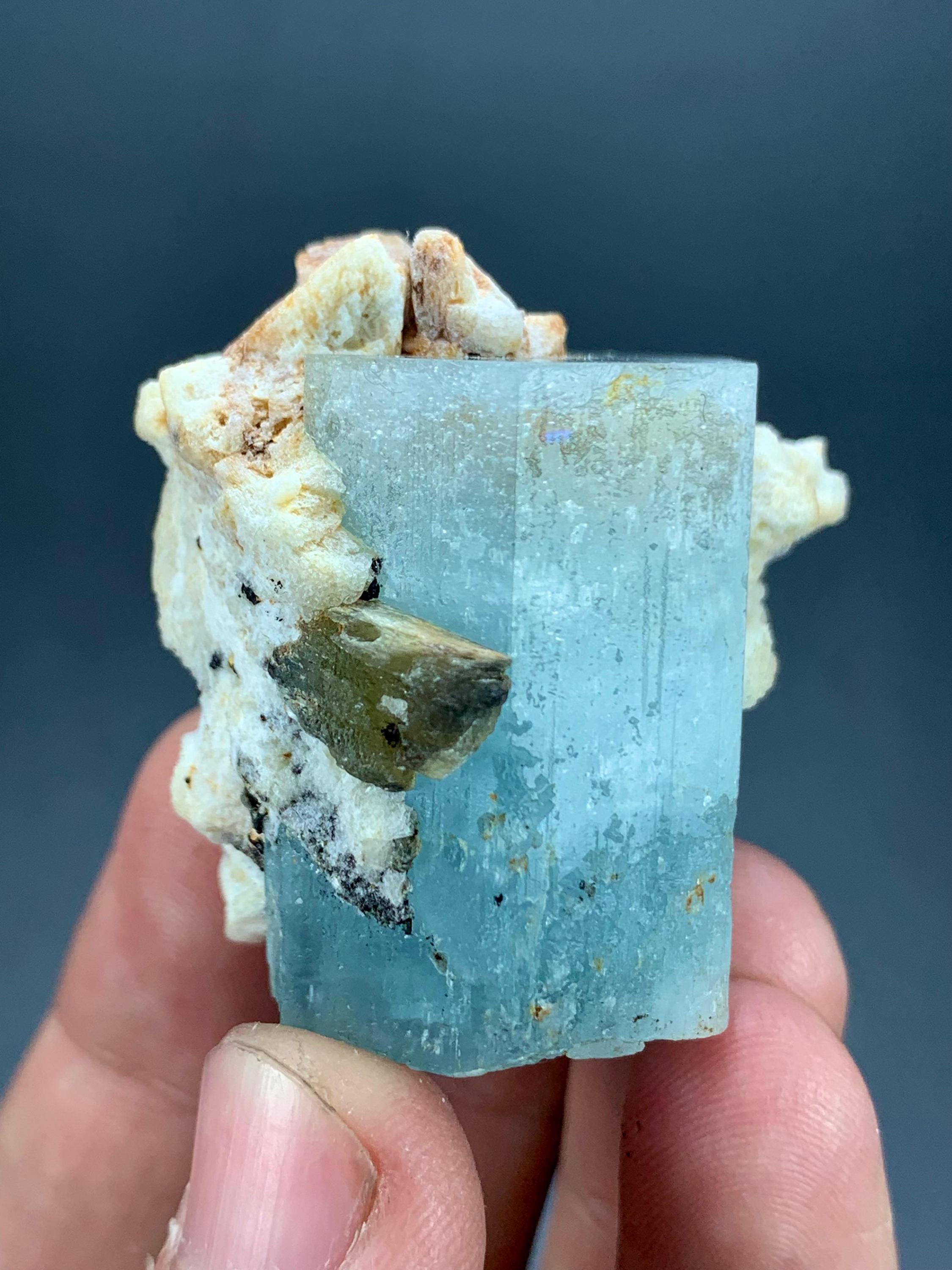 54g Aquamarine Crystal With Feldspar & Mica Matrix From Pakistan