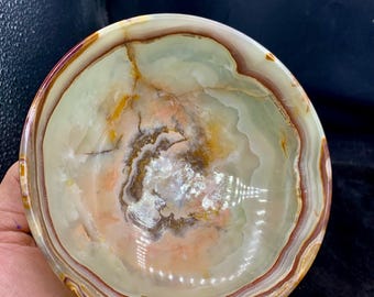 Ciotola in onice fatta a mano (13 cm): decorazione in pietra naturale