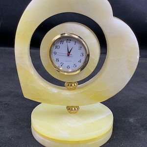 Handmade Onyx Stone Heart Clock: Natural Marble Desk Decor