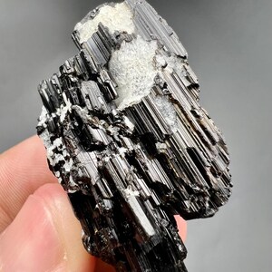 Natural Black Tourmaline Cluster with Albite, Pakistan Mineral Specimen, Striated Crystals