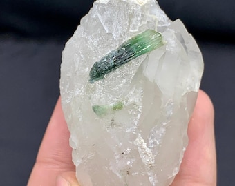 Green Cap Tourmaline Crystal with Quartz, Pakistan Mineral Specimen (60g)