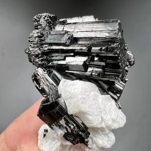 Natural Black Tourmaline Schorl with Albite, Pakistan Mineral Specimen, Large Striated Tourmaline Crystal, Raw Collector Mineral