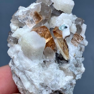 69g Topaz Crystal with Albite, Smoky Quartz & Black Tourmaline – Natural Mineral Specimen from Pakistan
