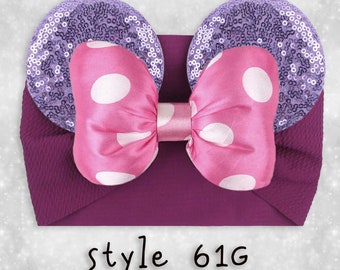 Baby Girl Stretch Headband with Sequined Mouse Ears - 61G