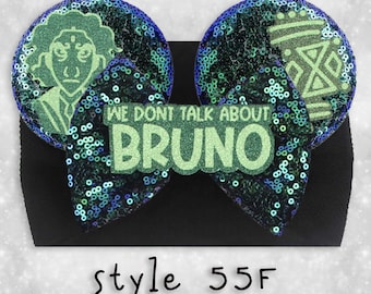 Disney Bruno from Encanto Mouse Ears Stretch Headband, Baby Girl Bling Sequined Mouse Bow, Disney Vacation, Baby Shower Gift  - 55F