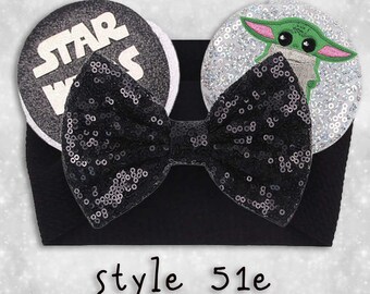 Minnie Mouse Ears Stretch Headband For Baby, Shower Gift, Baby Princess Fashion, Girl Bling, Baby Yoda Star Wars / Style 51E