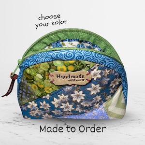 Quilted Coin Pouch, Patchwork Zipper Pouch, Handmade Scrappy Fabric Purse, Upcycled Small Bag