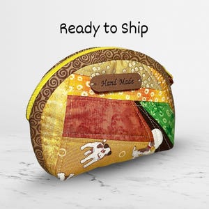 Sunny Patchwork Zipper Pouch – OOAK Handmade Coin Purse from Rescued Fabric