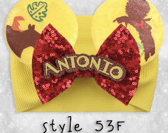 Mouse Ears Stretch Headband, Disney Antonio from Encanto, Sequined Mouse Bow, Disney Vacation  - 53F