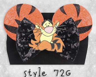 Tiger Winnie Pooh Stretch Headband Baby Girl with Mouse Ears, Newborn Photo Prop - 72G