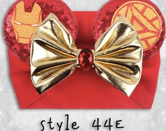 Mouse Ears Stretch Headband Bow For Baby Shower Gift, Avenger Iron Man, Marvel Baby Fashion, Girl Bling / Style 44e