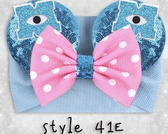 Minnie Mouse Ears Stretch Headband For Baby, Shower Gift, Monsters Inc, Baby Fashion, Girl Bling / Style 41e