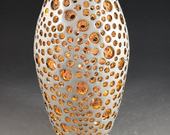 Custom Wheel- Thrown Pierced Vase with Twinkle Lights- Choice of Size and Colors in my shop