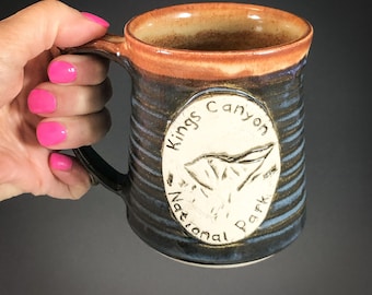 Wheel Thrown Kings Canyon National Park Mug in Croc Blue and Shino (tan brown) Glazes