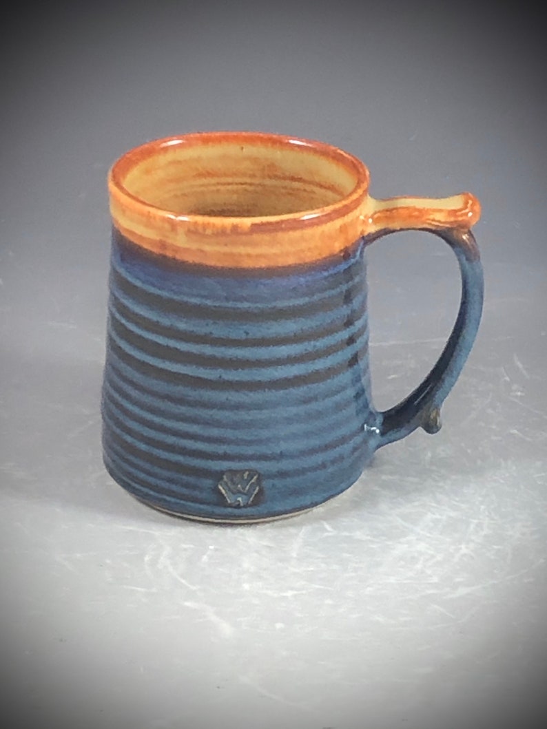 Wheel Thrown Glacier National Park Mug in Croc Blue and Shino tan brown Glazes image 9