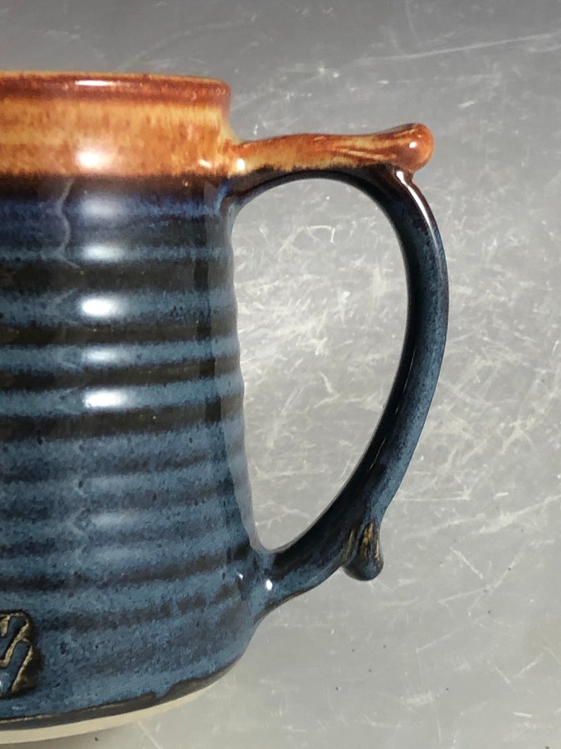 Wheel Thrown Glacier National Park Mug in Croc Blue and Shino tan brown Glazes image 6