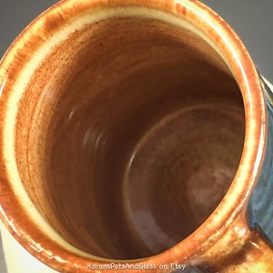 Wheel Thrown Great Smoky Mountain National Park Bear Cub Mug in Croc Blue and Shino tan brown Glazes image 7