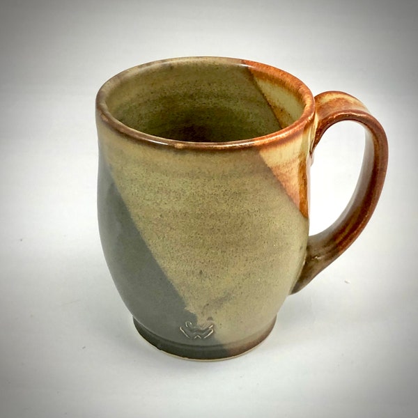 Wheel Thrown Cup in Steel Gray Shino and Shino Glazes overlapped- 12 ounce