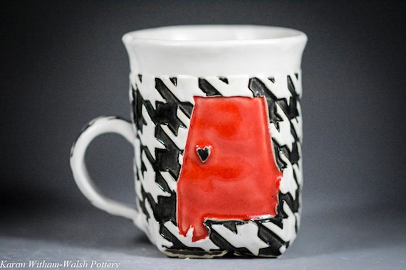 Alabama Crimson Tide Mug: Houndstooth Glazed Pottery, Handbuilt 16oz Mug -  Etsy