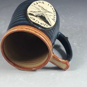 Wheel Thrown Glacier National Park Mug in Croc Blue and Shino tan brown Glazes image 7