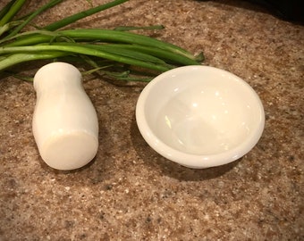 Very Small Mortar and Pestle in White Glaze