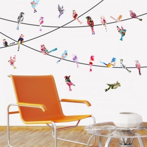 Watercolor Birds on a Wire Wall Decals image 2