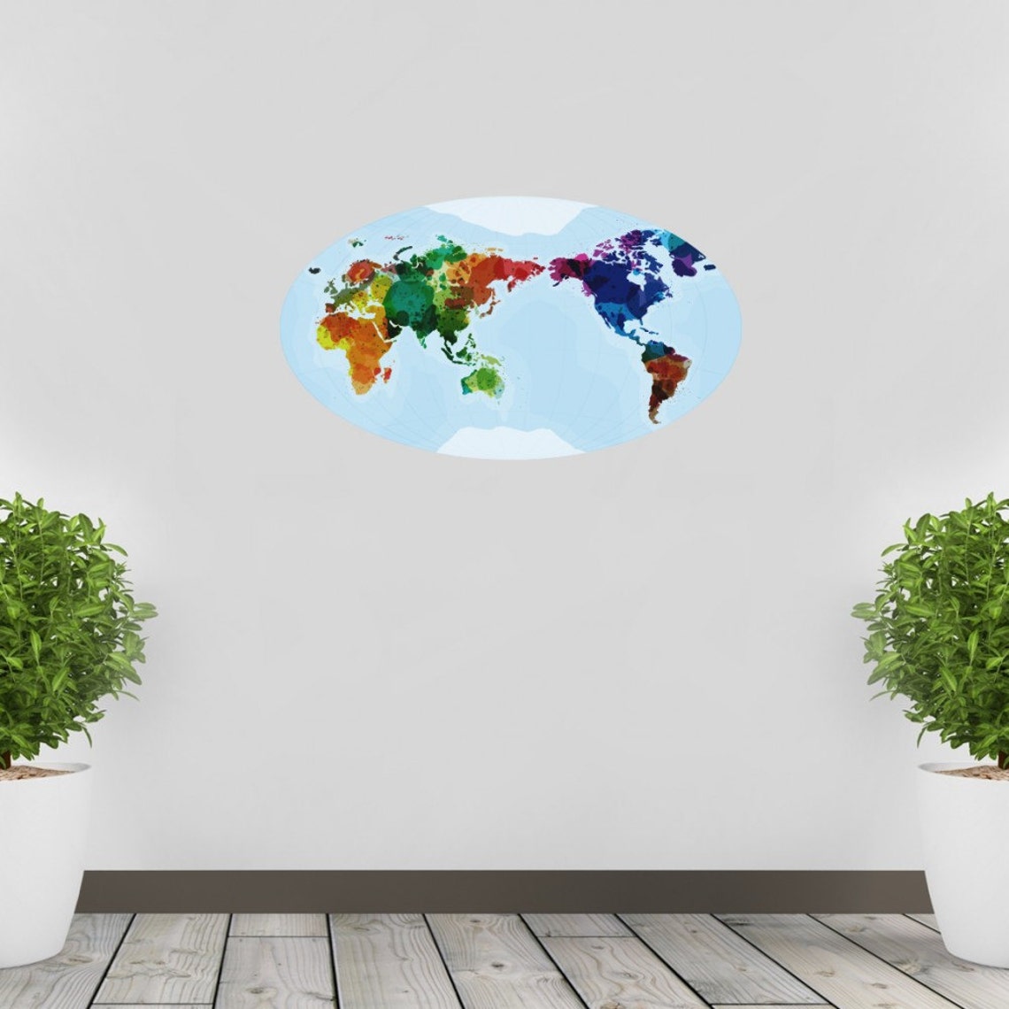 World Map Adhesive Wall Decal Etsy