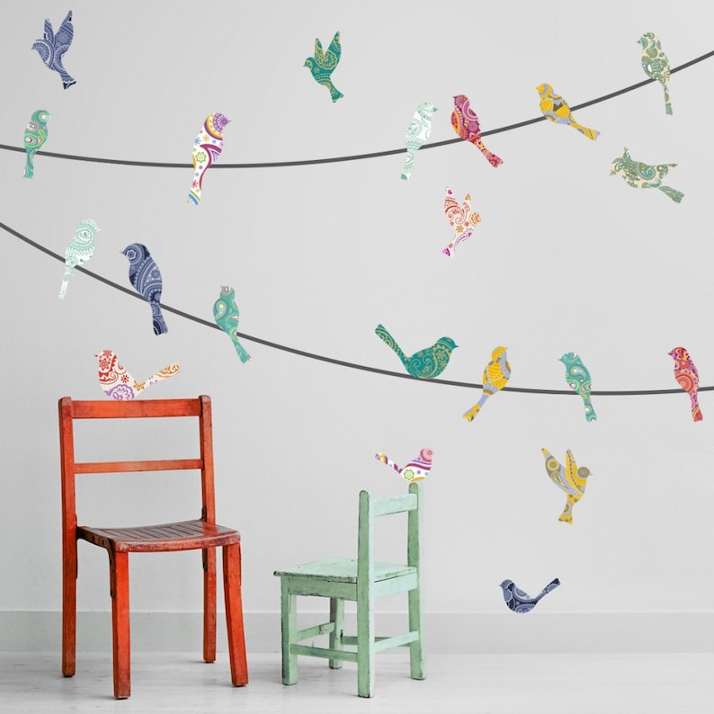Paisley Birds On A Wire Wall Decals - Paisley Wall Decals Paisley Birds On A Wire Wall Decals - Paisley Wall Decals