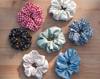 Handmade Cotton Scrunchies, Sewn In USA, Gingham Scrunchies, Floral Scrunchies