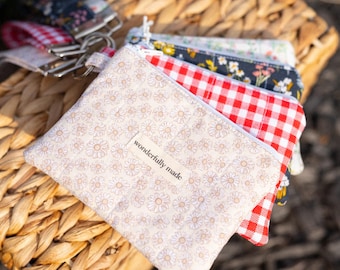 Handmade Mini Keychain Wallet, Quilted Coin Pouch, Small Zipper Pouch, Card Holder, Lip Balm Holder, Gift For Her
