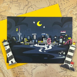 Seattle Skyline at Night Folded Greeting Card
