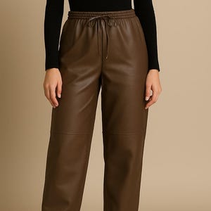 Handmade Lambskin Leather Jogger Pants: High-Waisted Relaxed Fit