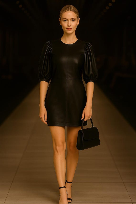 black leather dress with puff sleeves Womens Friends Like These Black Faux Leather Puff Sleeve Mini Dress US 6