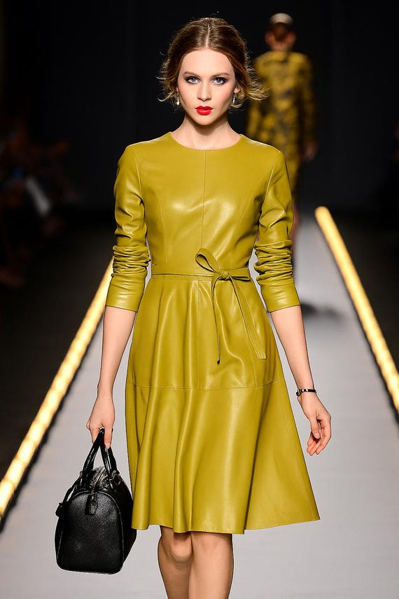 genuine leather dresses Black Long Sleeves Stitch Detailing Women Dress White / M There could be a small amount of color variation because of computer color resolution North Beach Leathers | Dresses