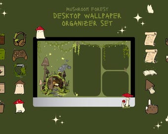 Goblincore Mushroom Desktop Theme | background wallpaper organizer set | windows and Mac | desktop wallpapers, cursors, icons