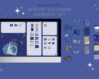 Desktopthema Galaxy Whale Bottle | achtergrondset bureaubladorganizer | bureaubladachtergrond, pictogrammen, cursors | Windows en Mac