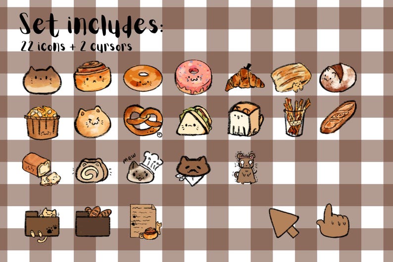 Bread Custom Cursor Cozy Cat Bakery Desktop & Phone Wallpaper Organizer Set | Digital ...