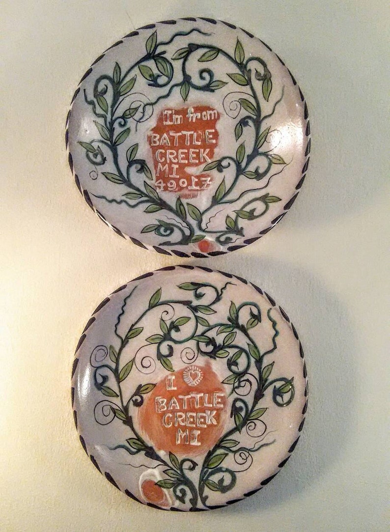 Round Ceramic Decorative Trays Whimsical Hand Painted Etsy