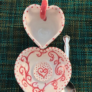 Espresso o taza de té y platillo. Un montón de Hearts demitasse preparado para ese romántico regalo sentimental. cerámica artística imagen 4