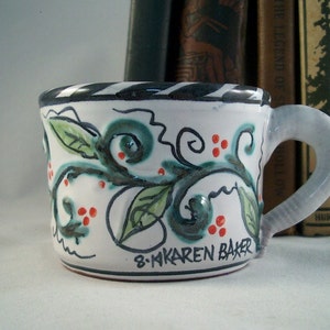 Majolica hand painted coffee mug - wheel thrown pottery tea cup - red earthenware - terracotta - hand made gifts