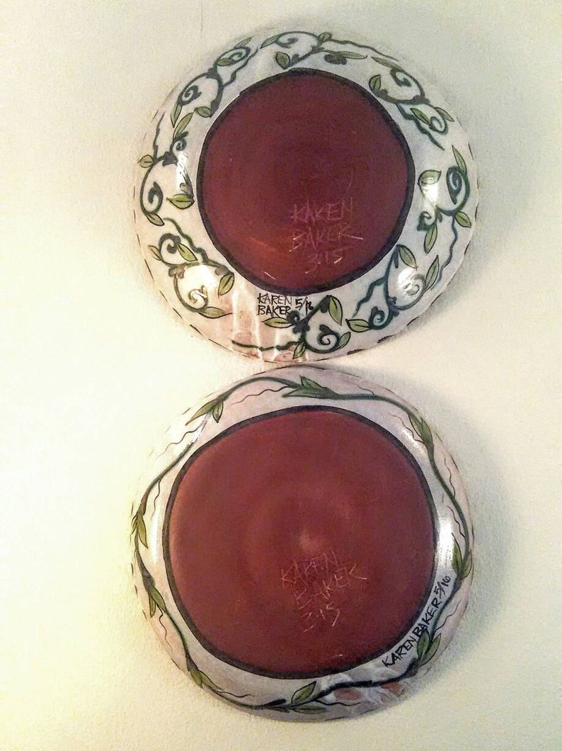 Round Ceramic Decorative Trays Whimsical Hand Painted Etsy