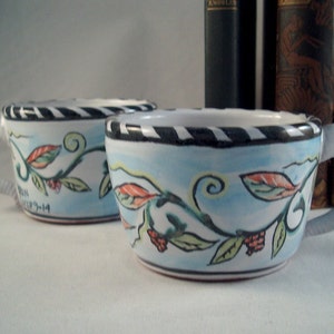 Majolica hand painted tea cup - wheel thrown pottery coffee mug - red earthenware - terracotta - hand made gifts