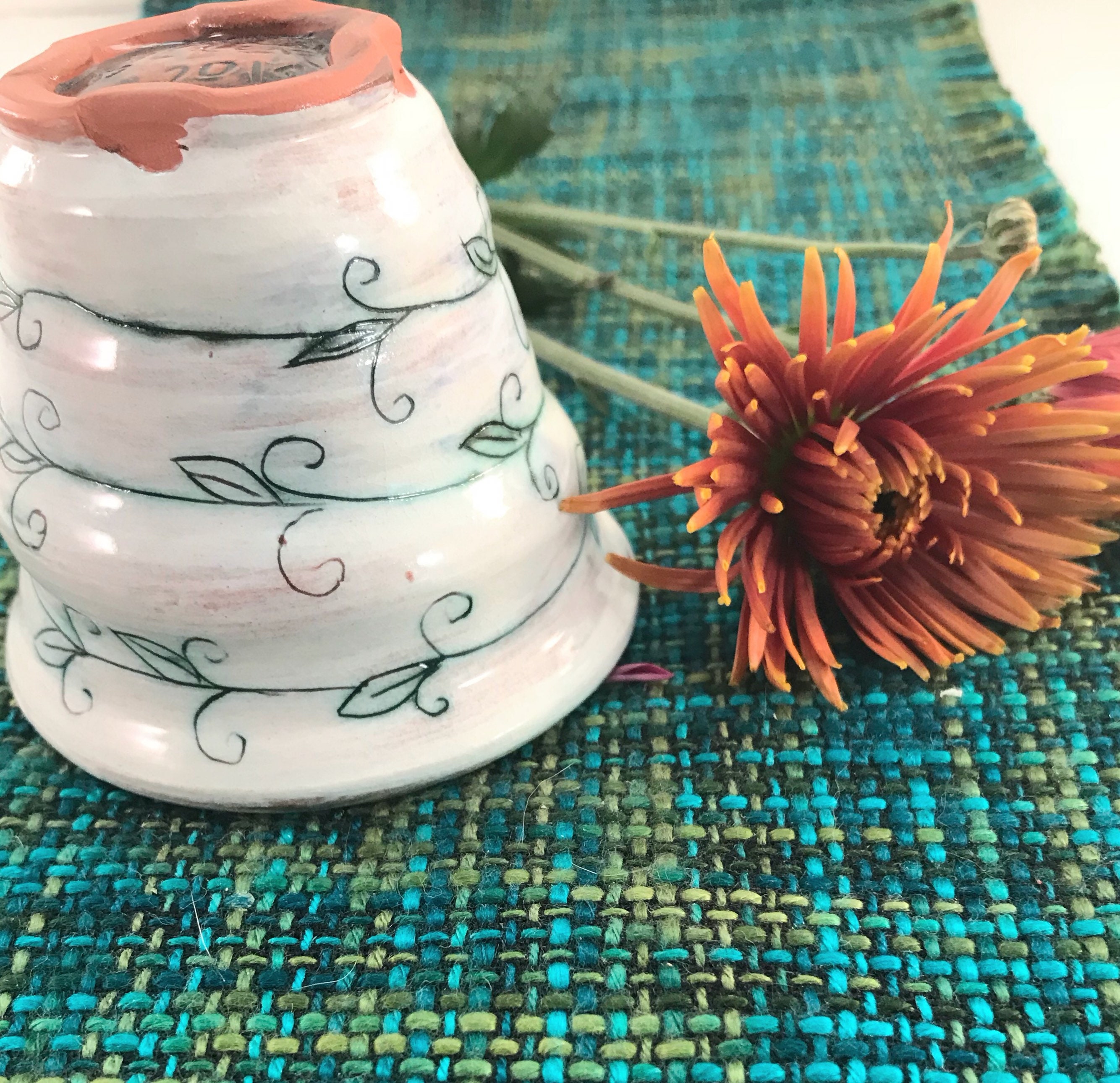 Wheel Thrown Pottery Bowl - Hand Decorated Ceramic Dish - Spiral Bowl ...