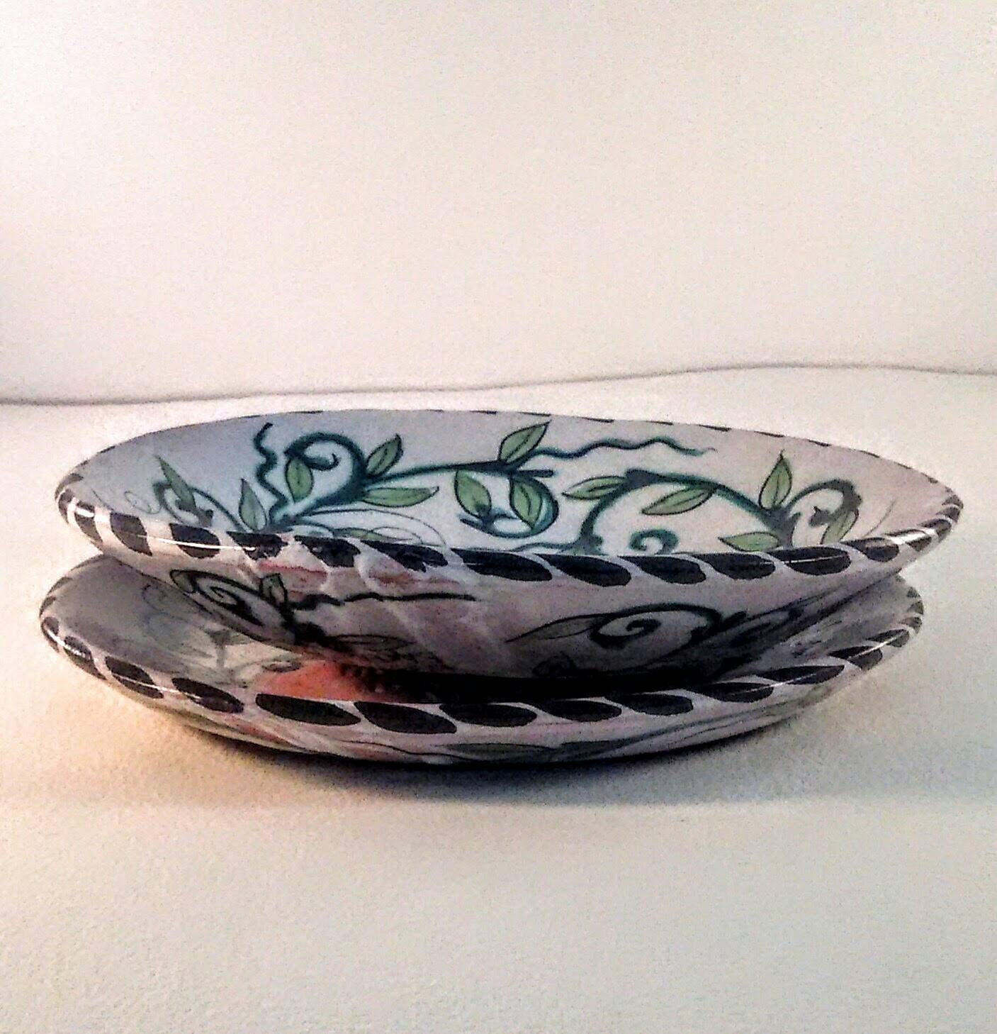 Round Ceramic Decorative Trays Whimsical Hand Painted Etsy Australia