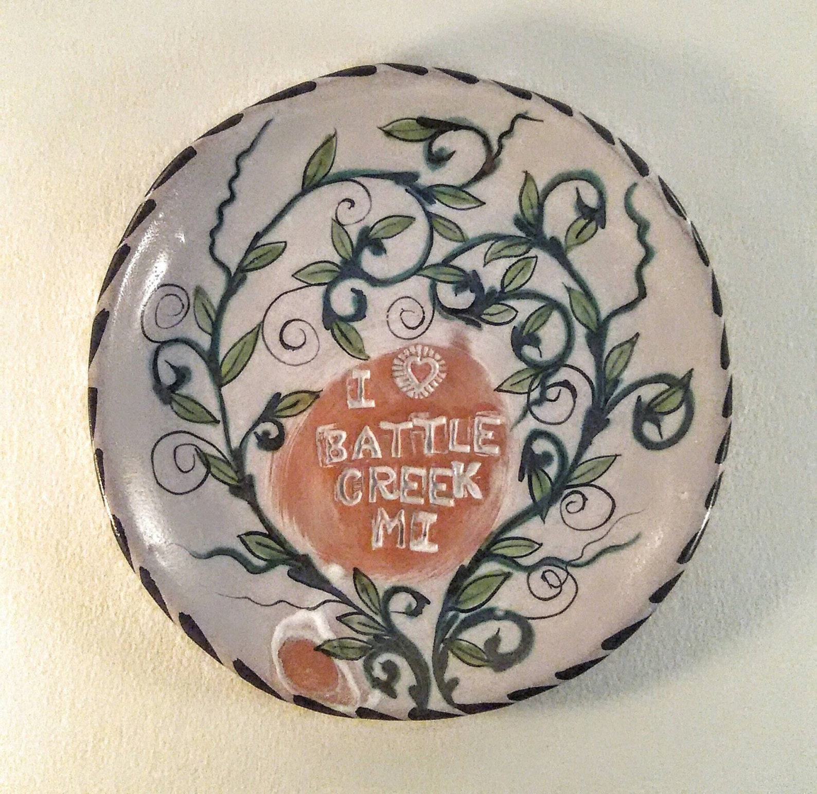 Round Ceramic Decorative Trays Whimsical Hand Painted Etsy